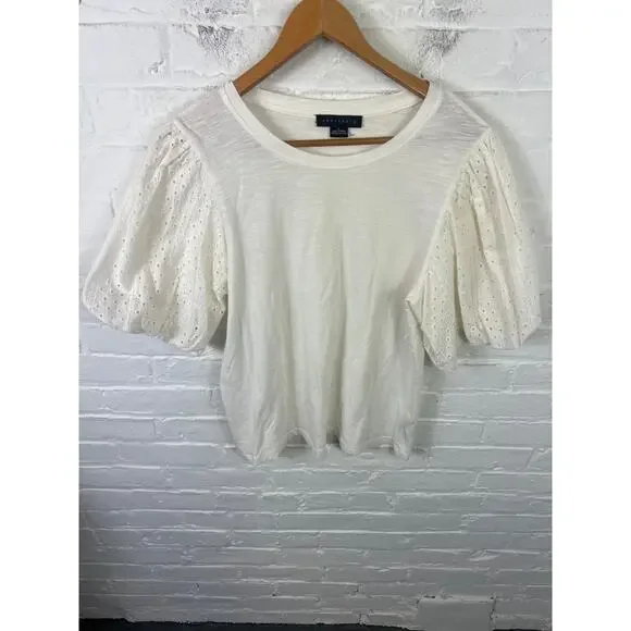 Sanctuary Women's Eyelet Puff Sleeve Blouse Stretch in white Size Large - Picture 3 of 7